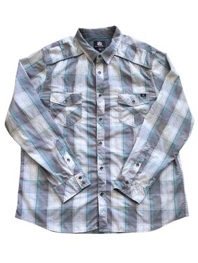 Rock & Republic 2XL Gray Teal Plaid Button Down Shirt XXL
